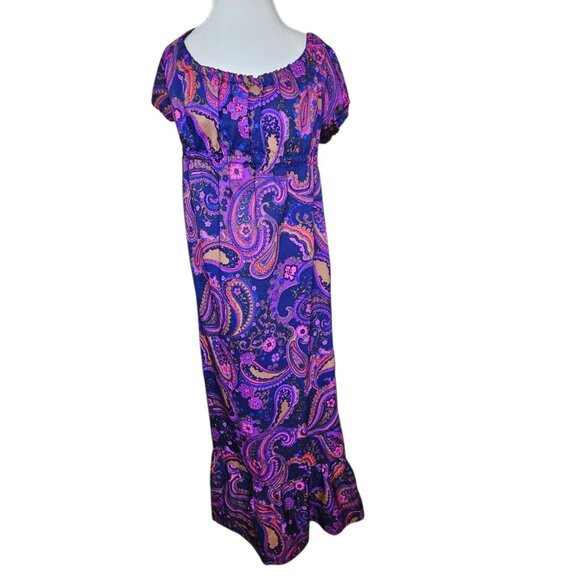Babydoll Maxi Dress Purple Blue Floral Paisley‎ Sz 1X 60s 70s Vintage Retro - Picture 1 of 5